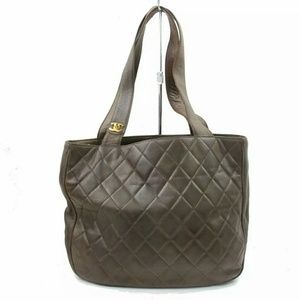 CHANEL Quilted Brown Leather Shoulder Tote Bag